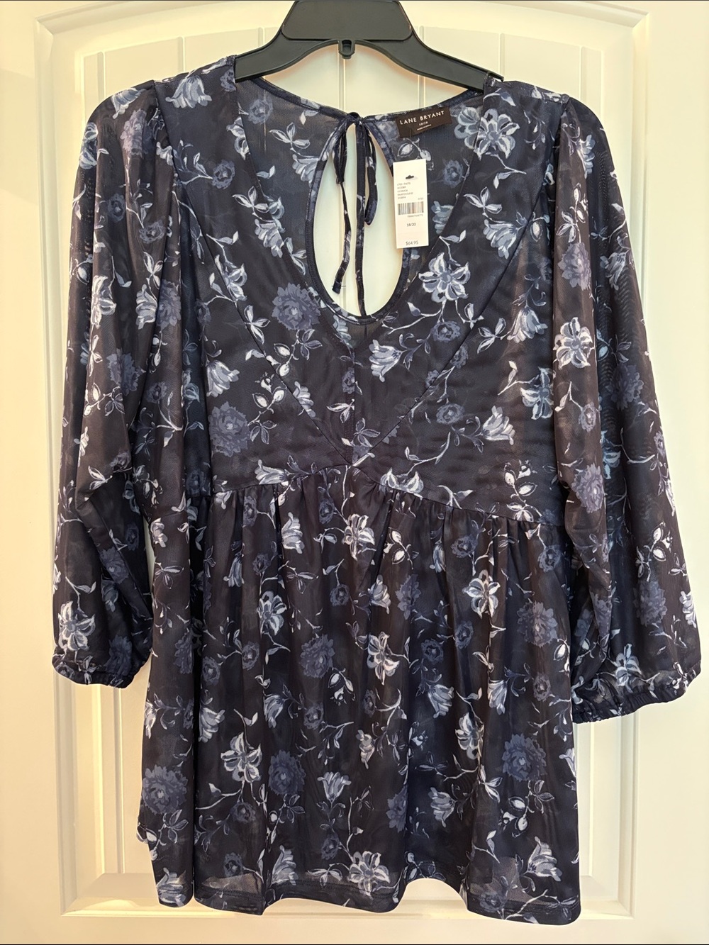 Lane Bryant Navy Floral Peasant Blouse